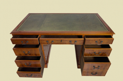 Bürotisch Schreibtisch ANTIK Leder Eibe Sekretär English Chesterfield Empire