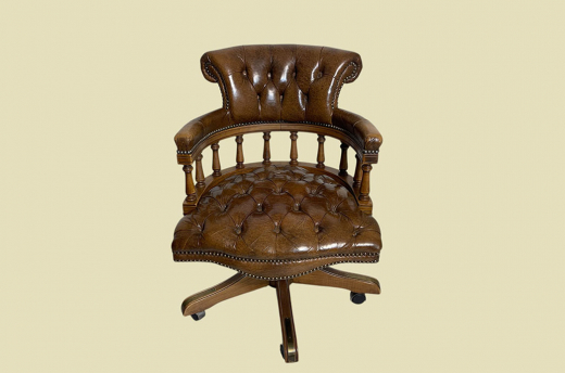 Schreibtischstuhl ANTIK Leder Drehstuhl Bürosessel English Chesterfield Empire
