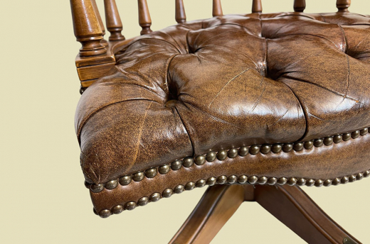 Schreibtischstuhl ANTIK Leder Drehstuhl Bürosessel English Chesterfield Empire