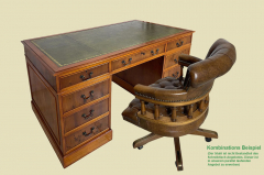 Bürotisch Schreibtisch ANTIK Leder Eibe Sekretär English Chesterfield Empire