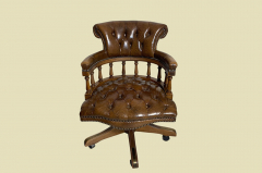 Schreibtischstuhl ANTIK Leder Drehstuhl Bürosessel English Chesterfield Empire