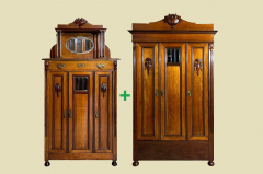 1920er Kleiderschrank + Vertiko ANTIK Jugendstil VINTAGE Nußbaum Lebensbaum von 1920