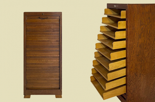 1960er Rolladen Schrank ANTIK Eiche VINTAGE Büromöbel Noten Kommode von 1960