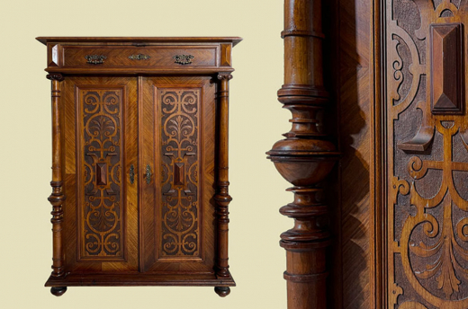 1880er Vertiko ANTIK Gründerzeit VINTAGE Nußbaum Säulen Kommode Schrank von 1880