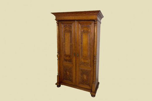 1880er Kleiderschrank ANTIK Gründerzeit VINTAGE Eiche Säulen Schrank von 1880