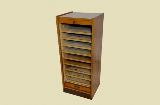 1960er Jahre Rolladenschrank ANTIK Vintage Teakholz Noten Akten Schrank Kommode