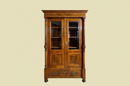 Vitrine ANTIK Gründerzeit VINTAGE Nußbaum Bücher Säulen Schrank von 1880