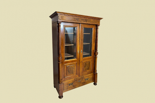 Vitrine ANTIK Gründerzeit VINTAGE Nußbaum Bücher Säulen Schrank von 1880