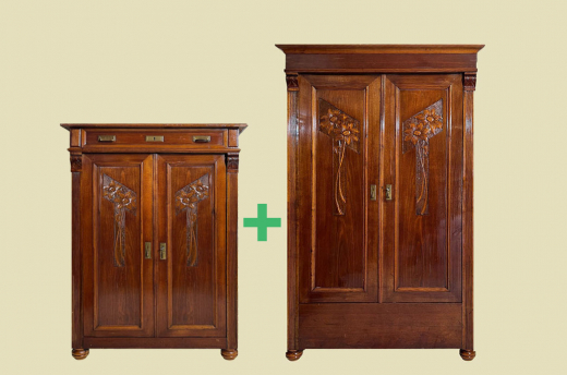 Kleiderschrank + Vertiko ANTIK Jugendstil VINTAGE Lebensbaum Schrank von 1920