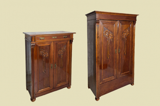 Kleiderschrank + Vertiko ANTIK Jugendstil VINTAGE Lebensbaum Schrank von 1920
