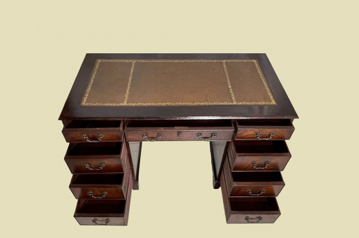 Schreibtisch ANTIK Leder VINTAGE Mahagoni Sekretär English Chesterfield Empire